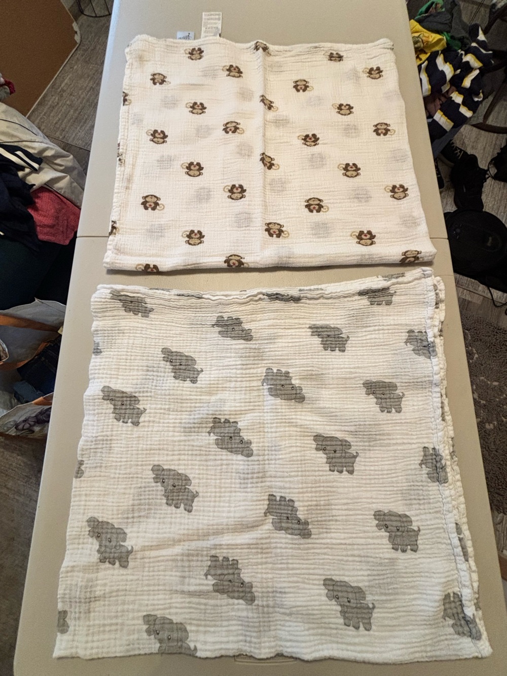 aden + anais White Muslin Cloth Swaddle Blankets Brown Monkey and Gray Elephant